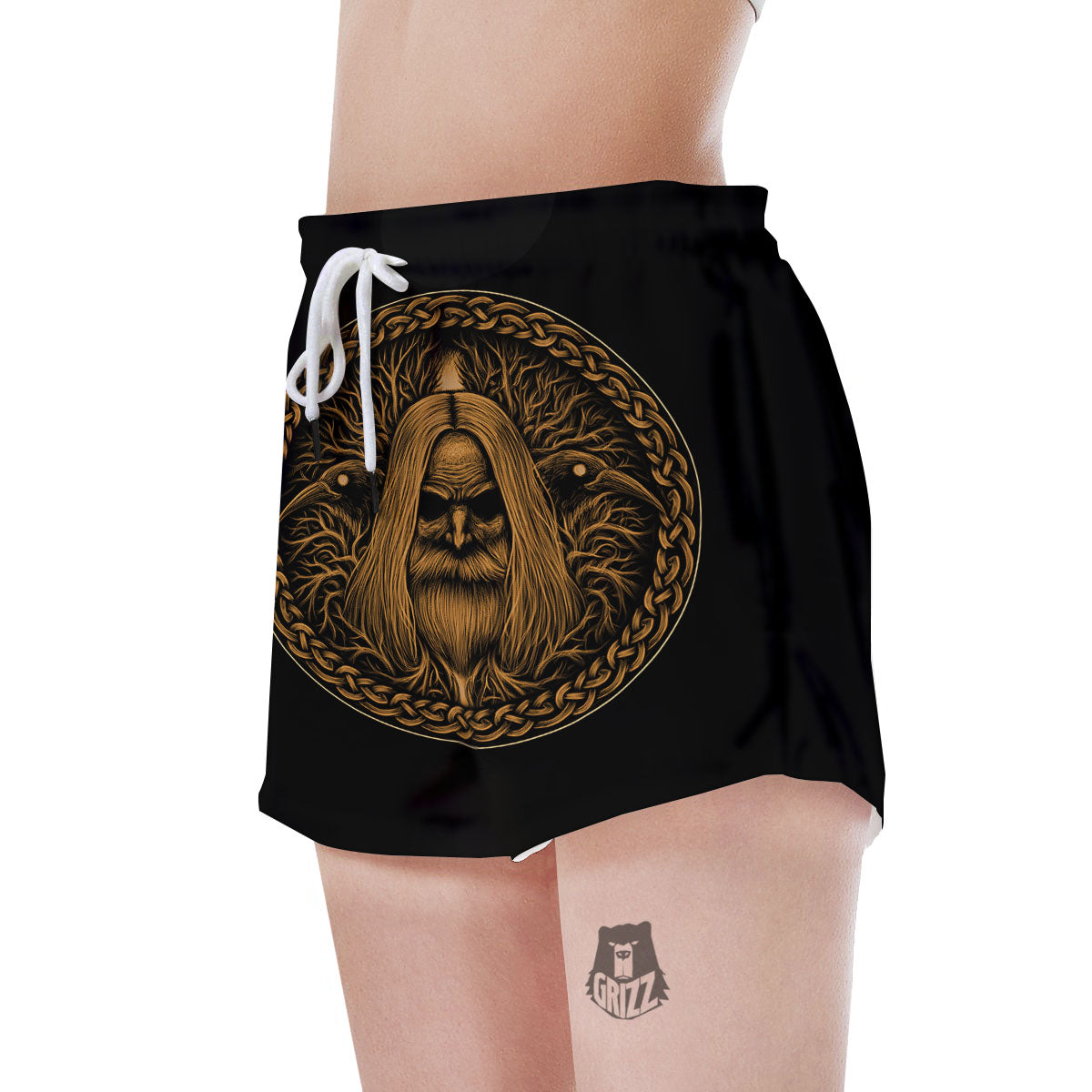 Odin Gold With Muninn And Huginn Print Women's Shorts-grizzshop