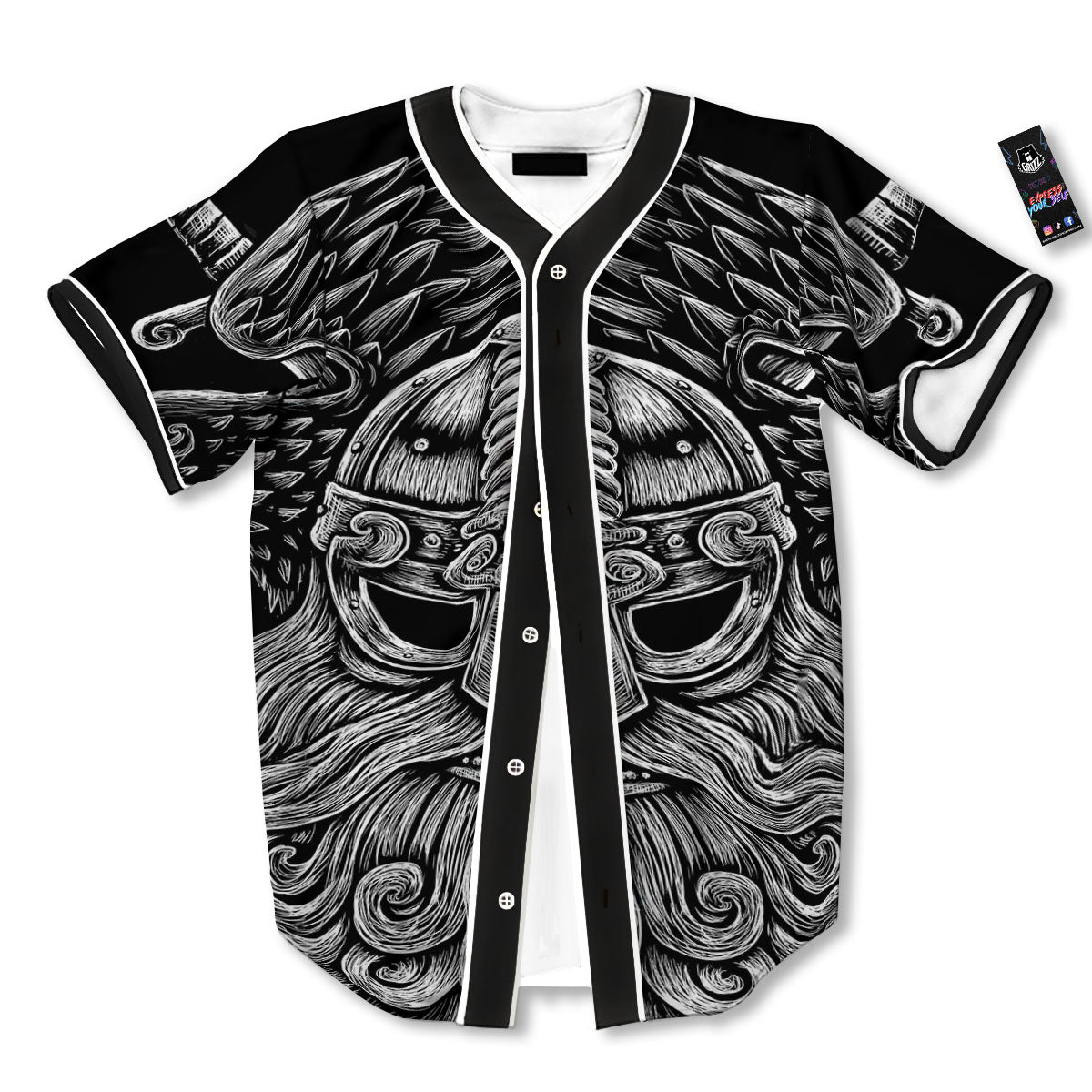 Odin With Crows White And Black Print Baseball Jersey-grizzshop