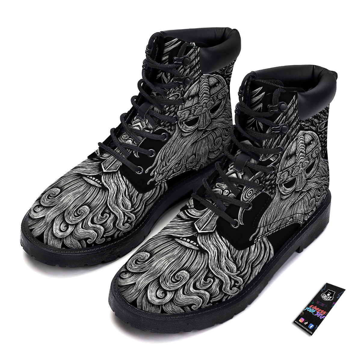 Odin With Crows White And Black Print Boots-grizzshop