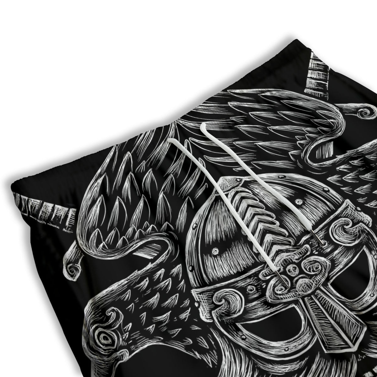 Odin With Crows White And Black Print Men's Athletic Shorts