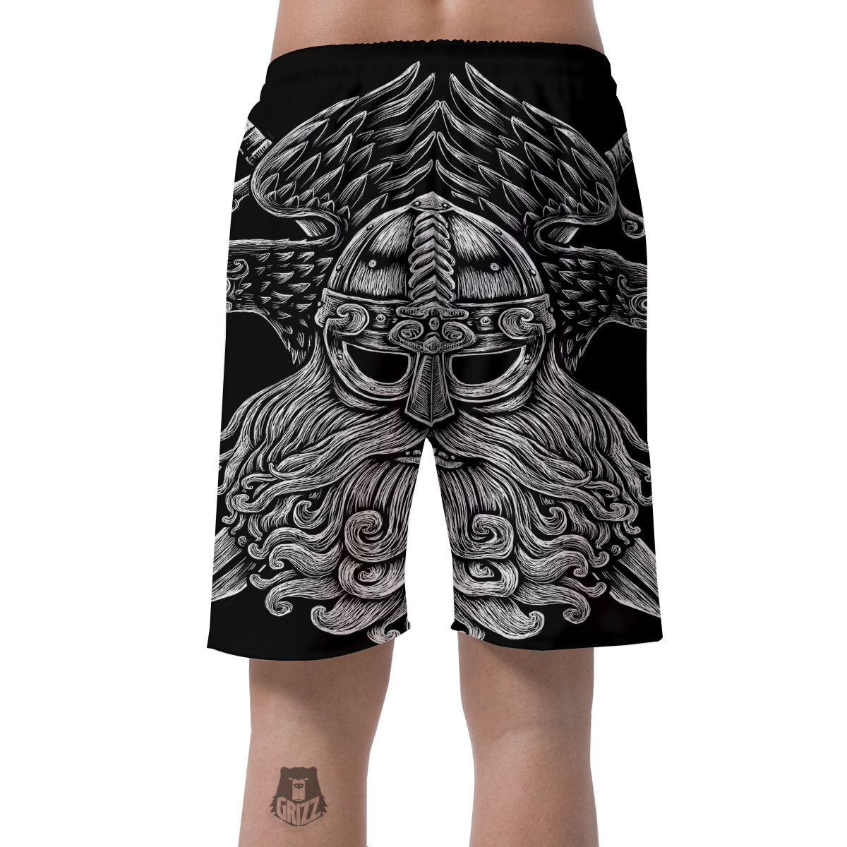 Odin With Crows White And Black Print Men's Shorts-grizzshop