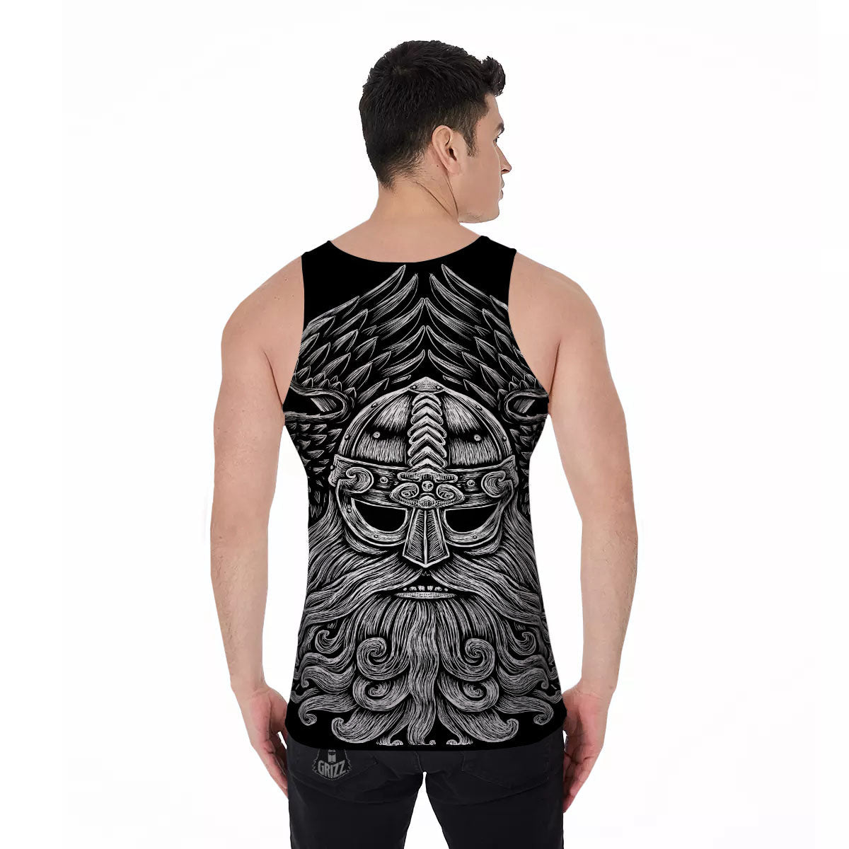 Odin With Crows White And Black Print Men's Tank Top-grizzshop