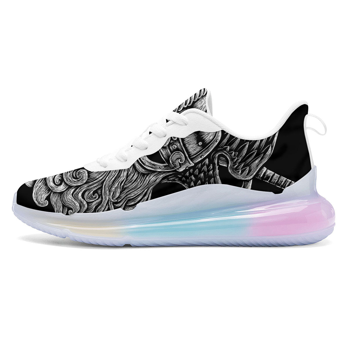 Odin With Crows White And Black Print Running Sneakers-grizzshop