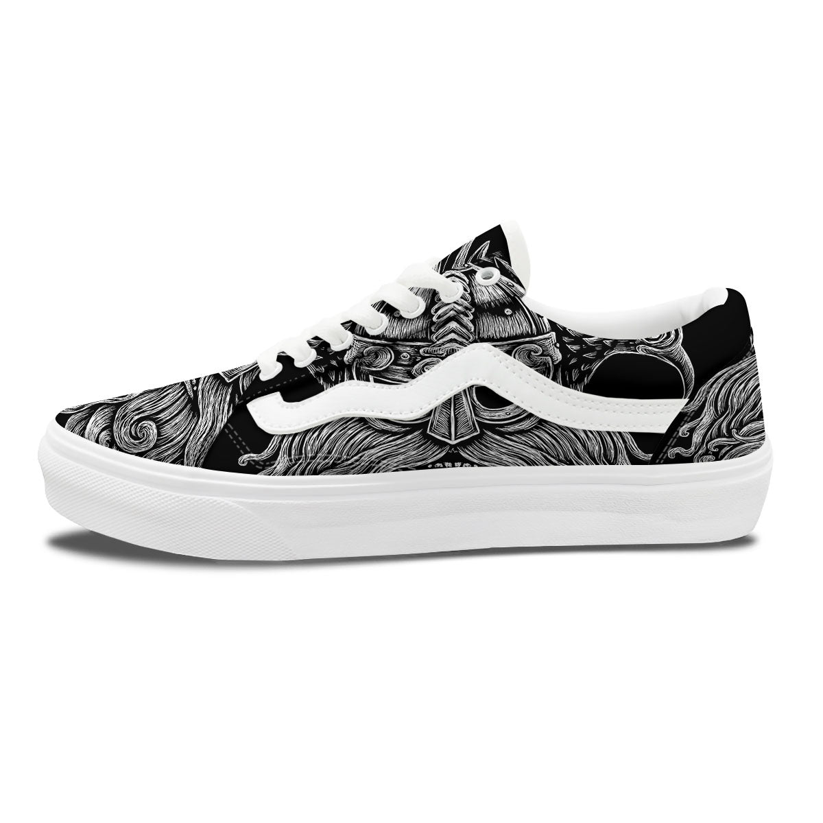 Odin With Crows White And Black Print Skate Shoes-grizzshop