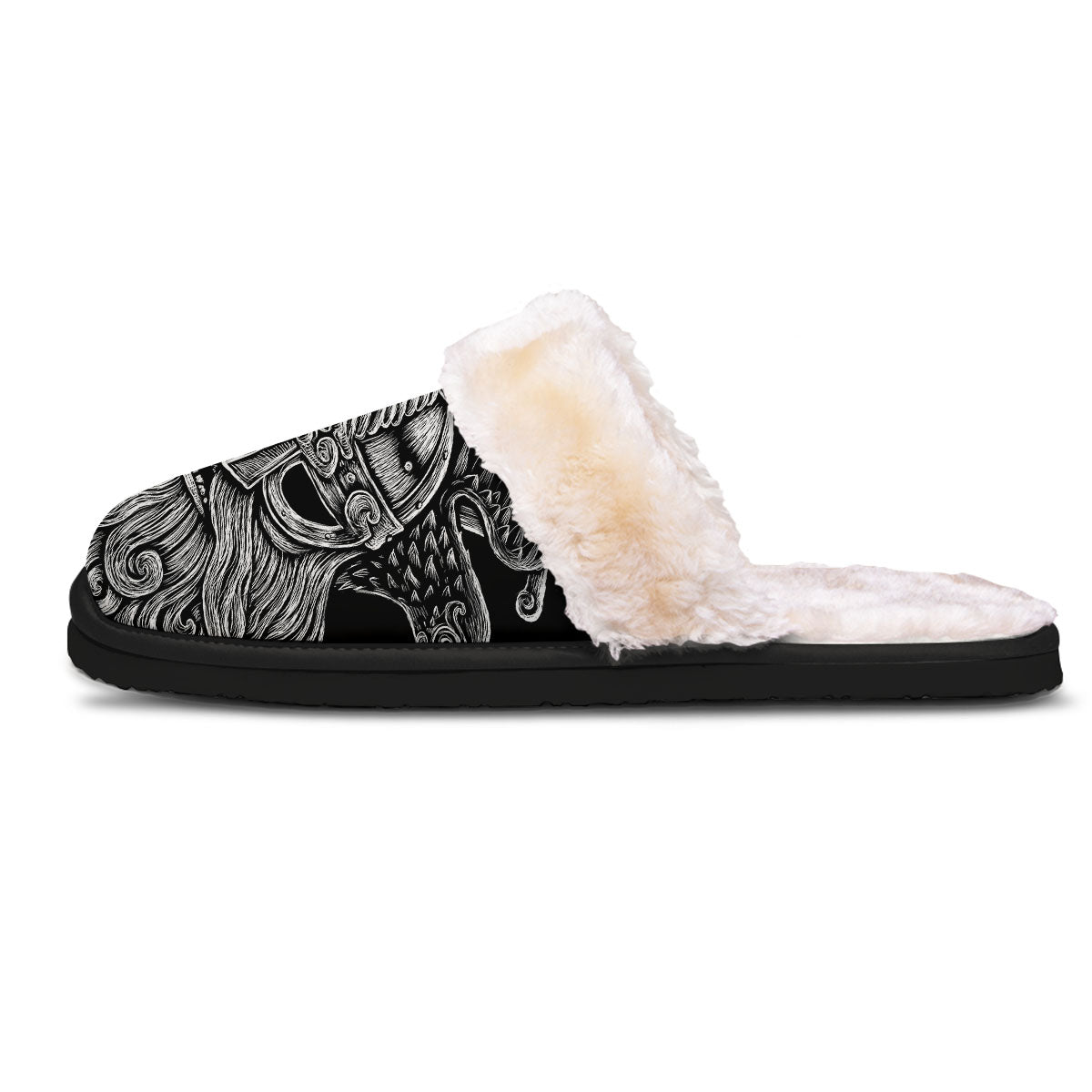 Odin With Crows White And Black Print Slippers-grizzshop