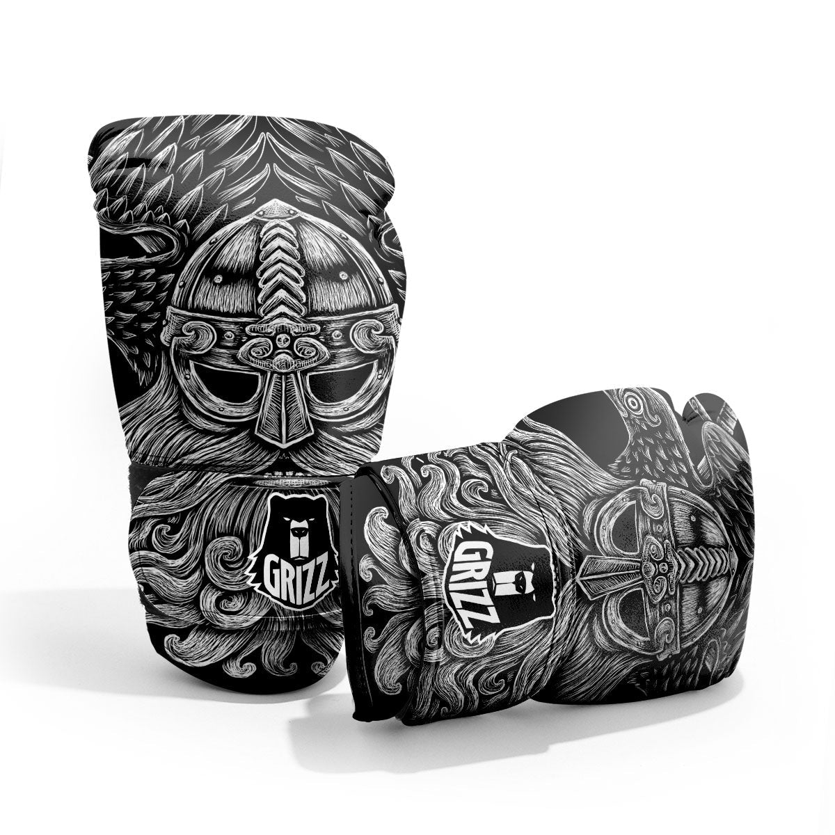 Odin With Crows White And Black Print Pro Boxing Glove