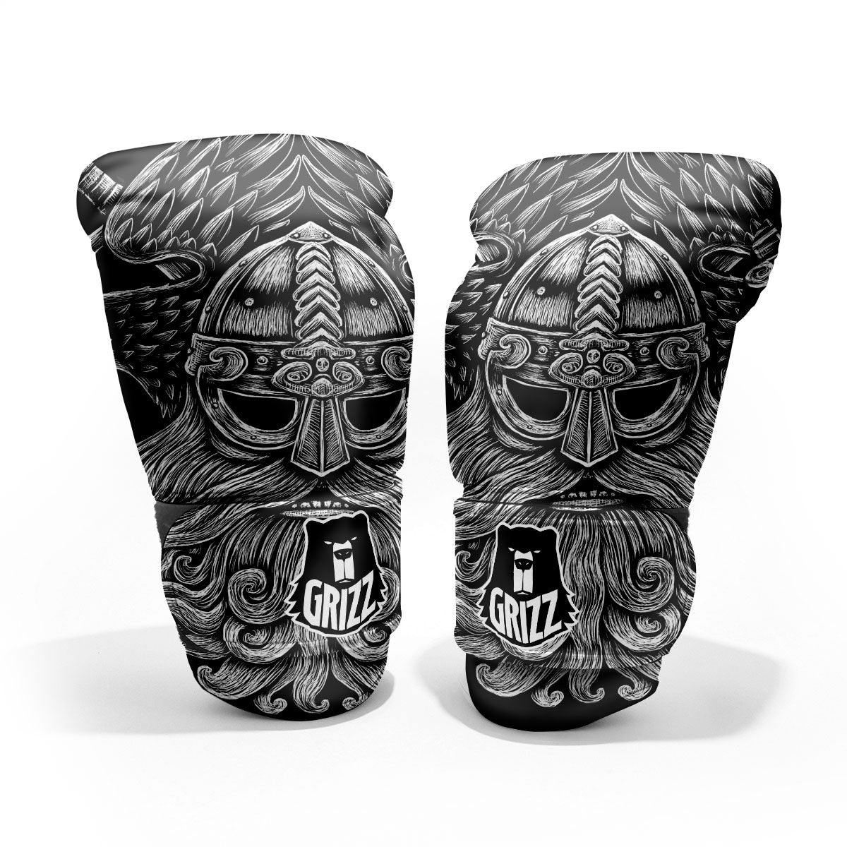 Odin With Crows White And Black Print Pro Boxing Glove
