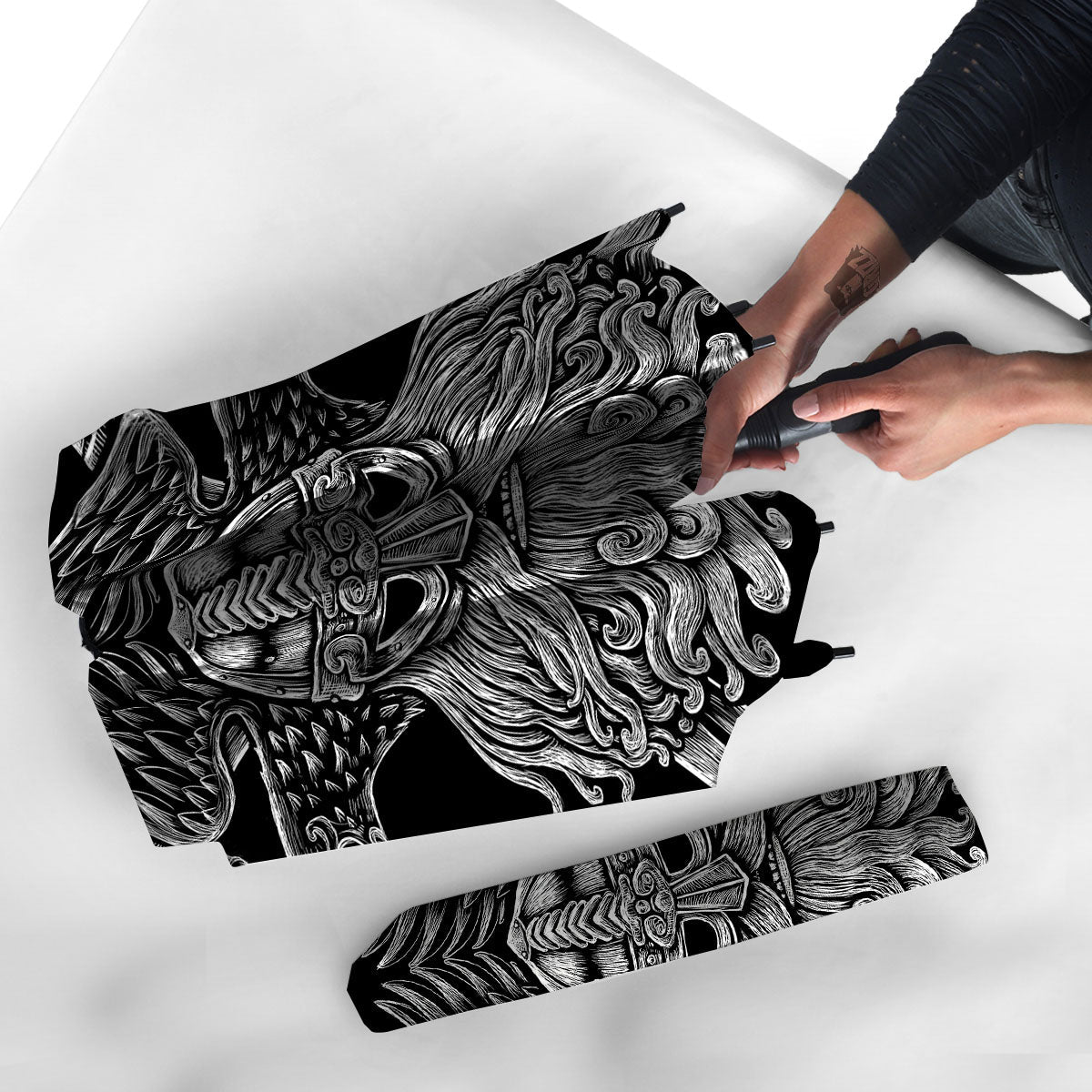 Odin With Crows White And Black Print Umbrella-grizzshop