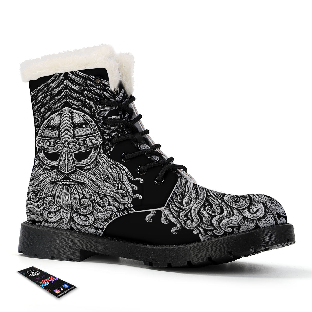 Odin With Crows White And Black Print Winter Boots-grizzshop