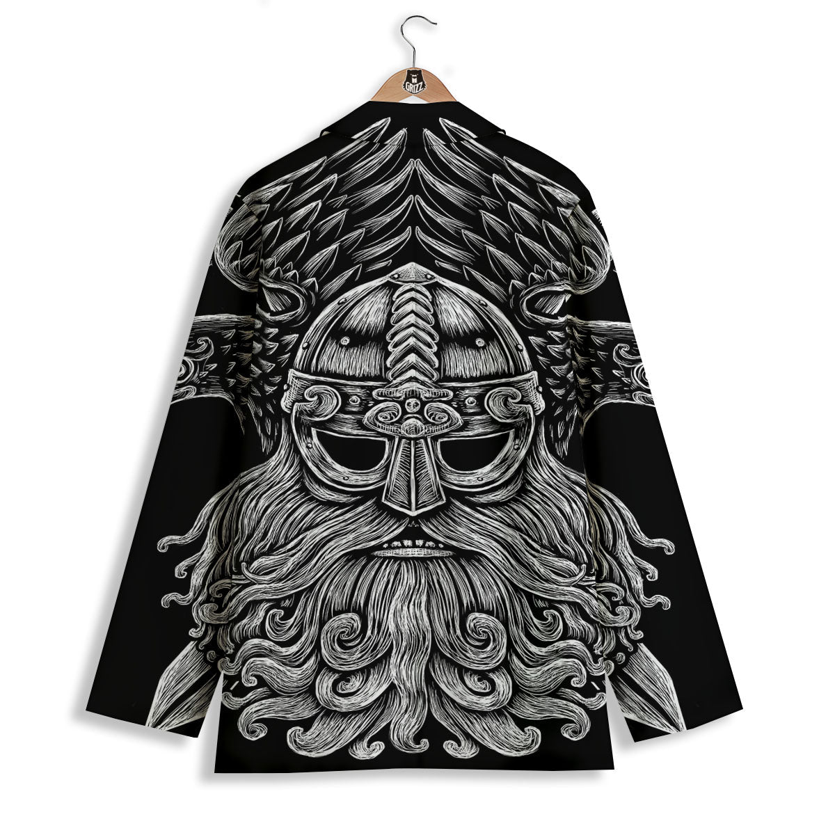 Odin With Crows White And Black Print Women's Blazer-grizzshop