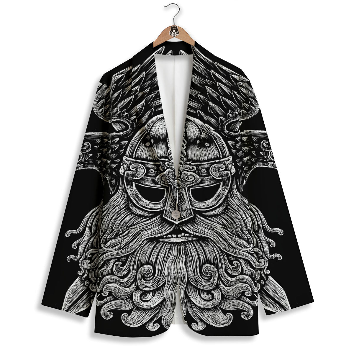 Odin With Crows White And Black Print Women's Blazer-grizzshop