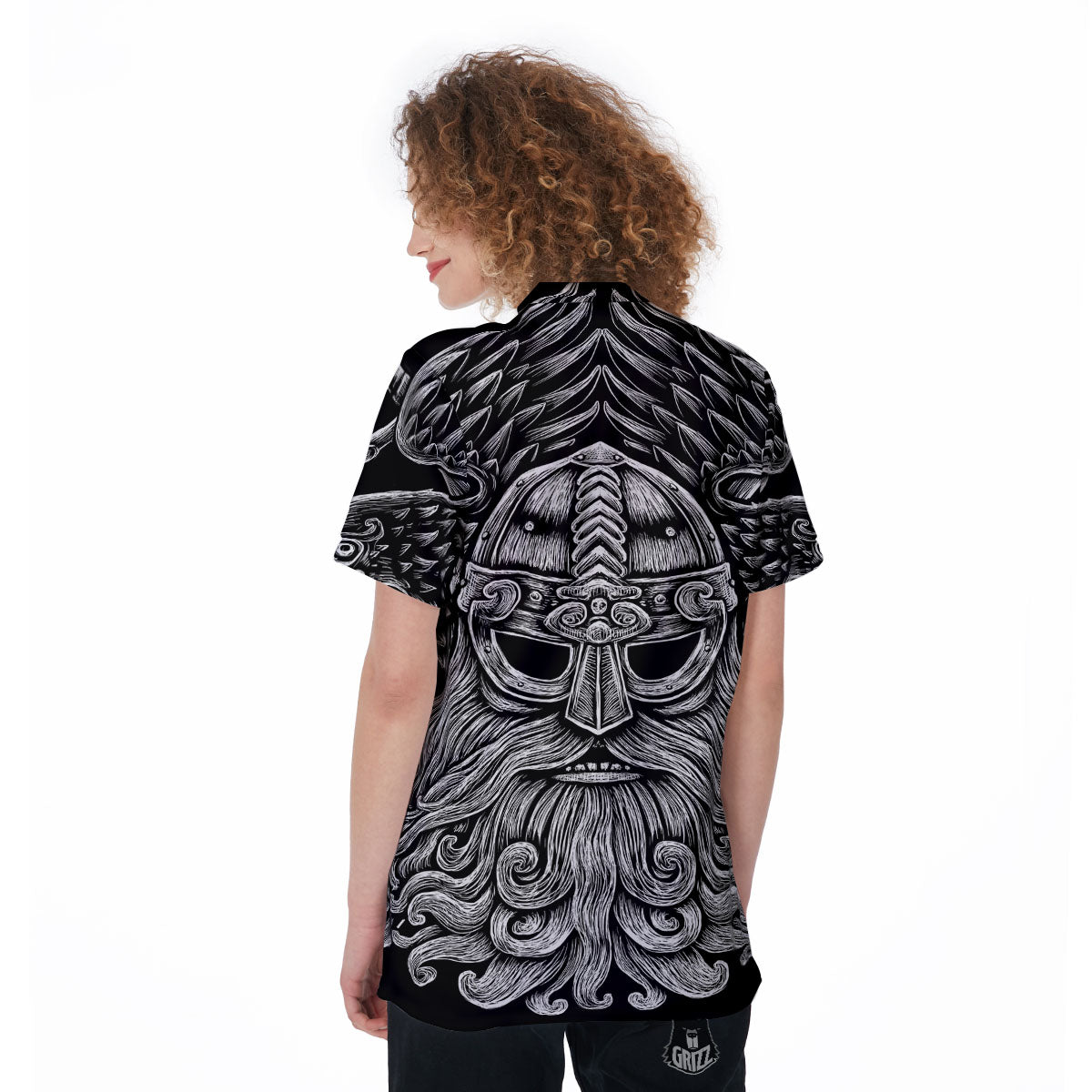 Odin With Crows White And Black Print Women's Golf Shirts-grizzshop