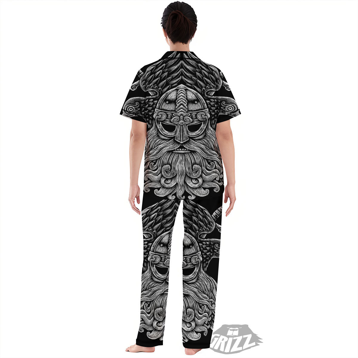 Odin With Crows White And Black Print Women's Pajamas Set-grizzshop