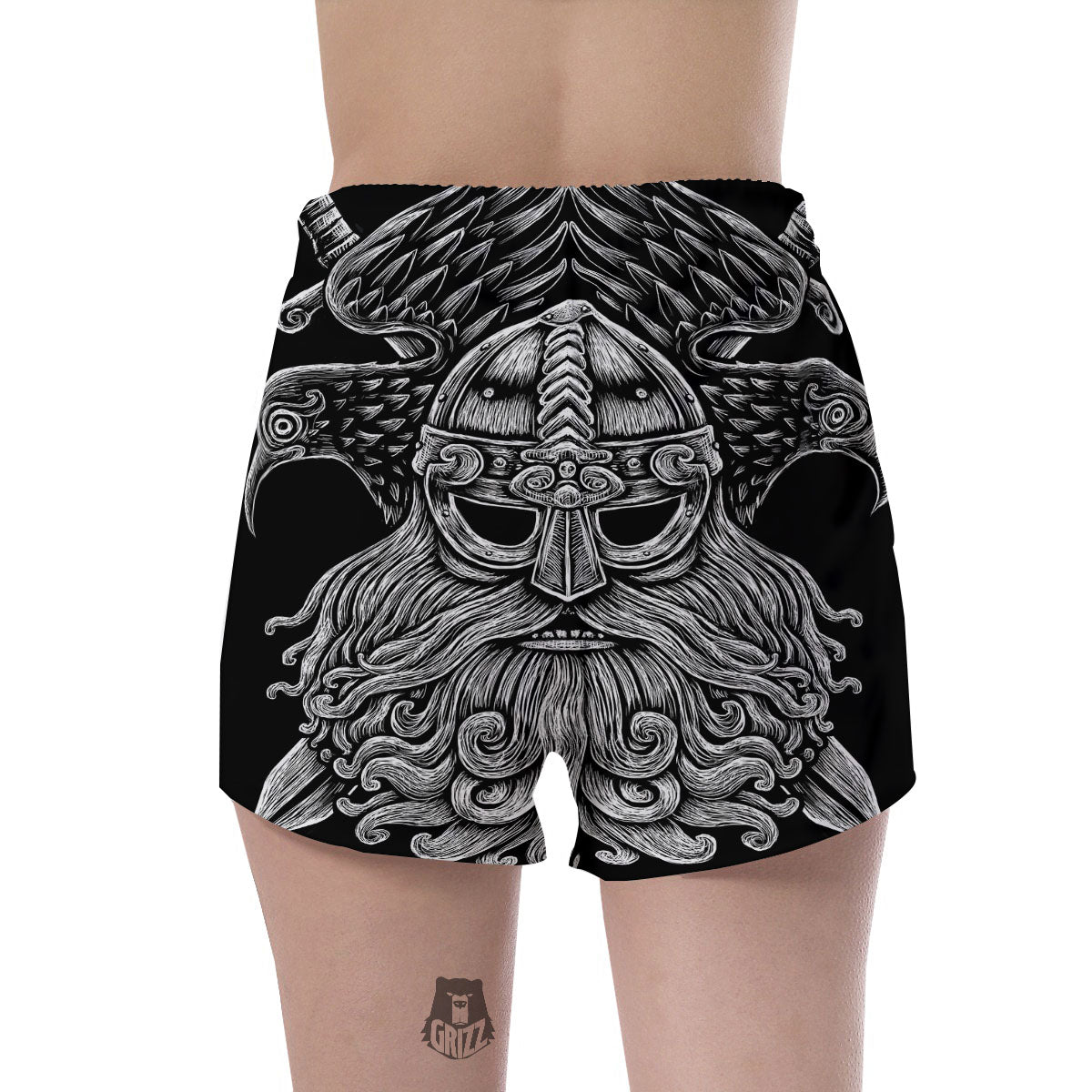 Odin With Crows White And Black Print Women's Shorts-grizzshop