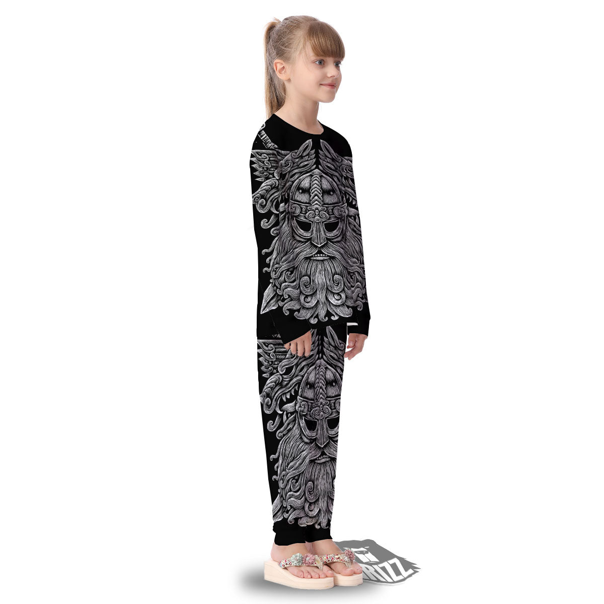 Odin With Wolfs White And Black Print Kid's Pajamas-grizzshop
