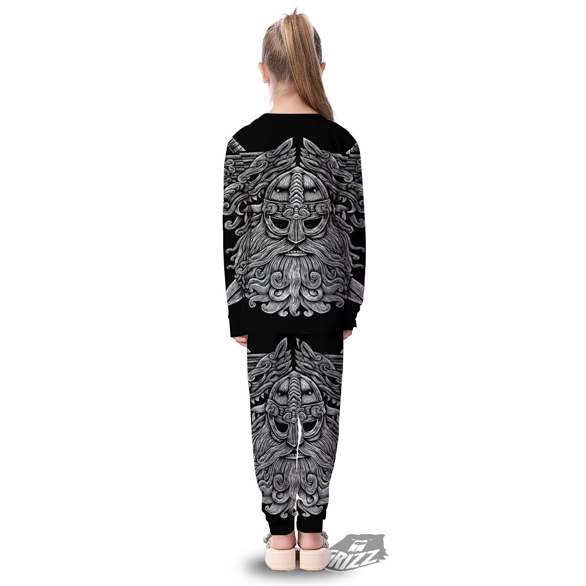 Odin With Wolfs White And Black Print Kid's Pajamas-grizzshop