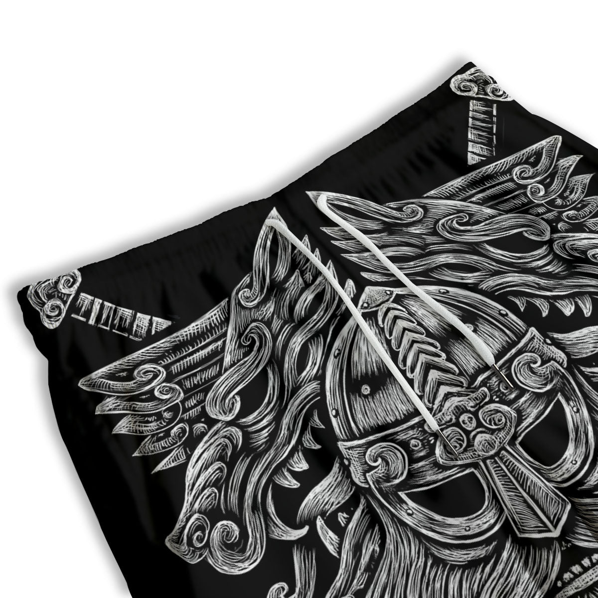Odin With Wolfs White And Black Print Men's Athletic Shorts