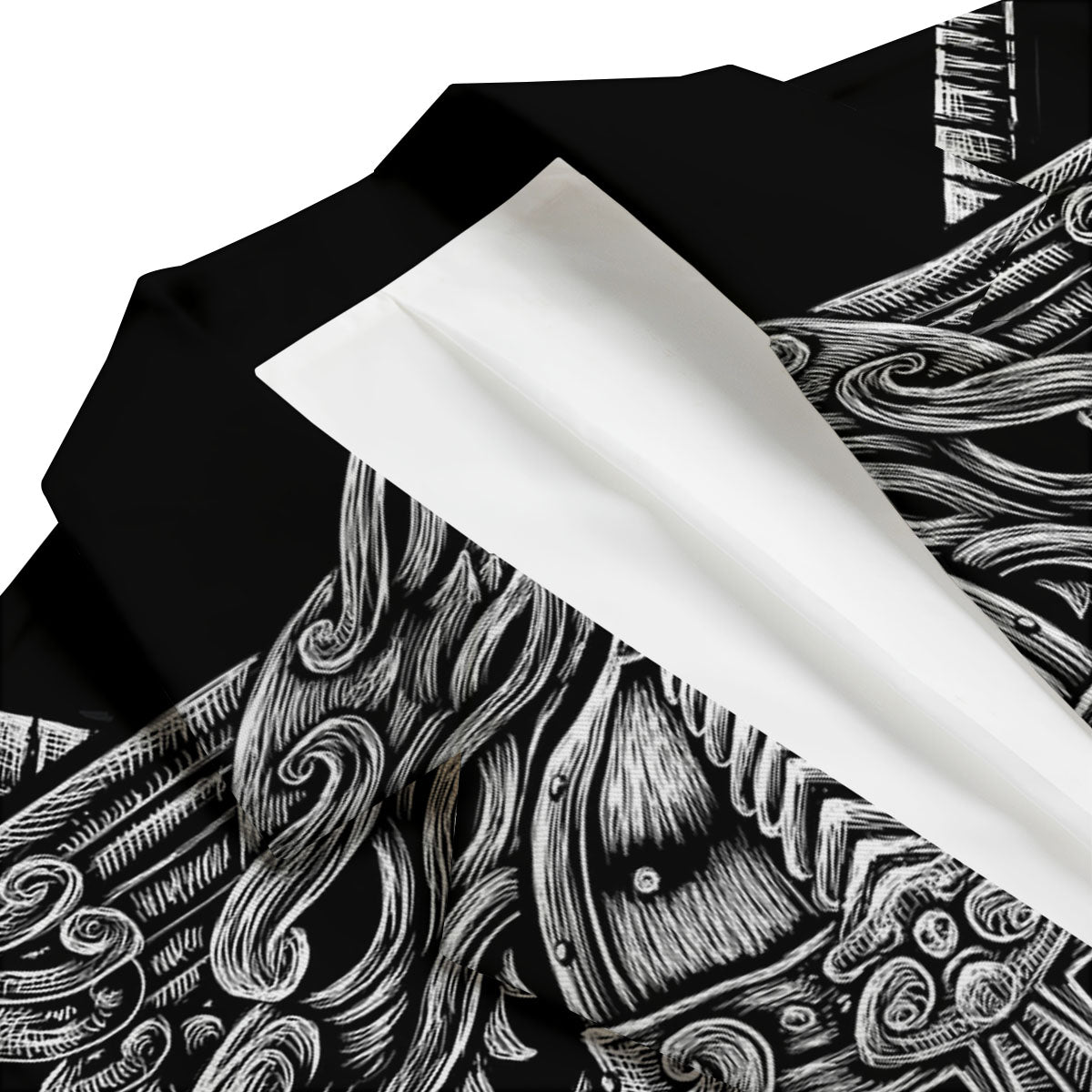 Odin With Wolfs White And Black Print Men's Blazer-grizzshop
