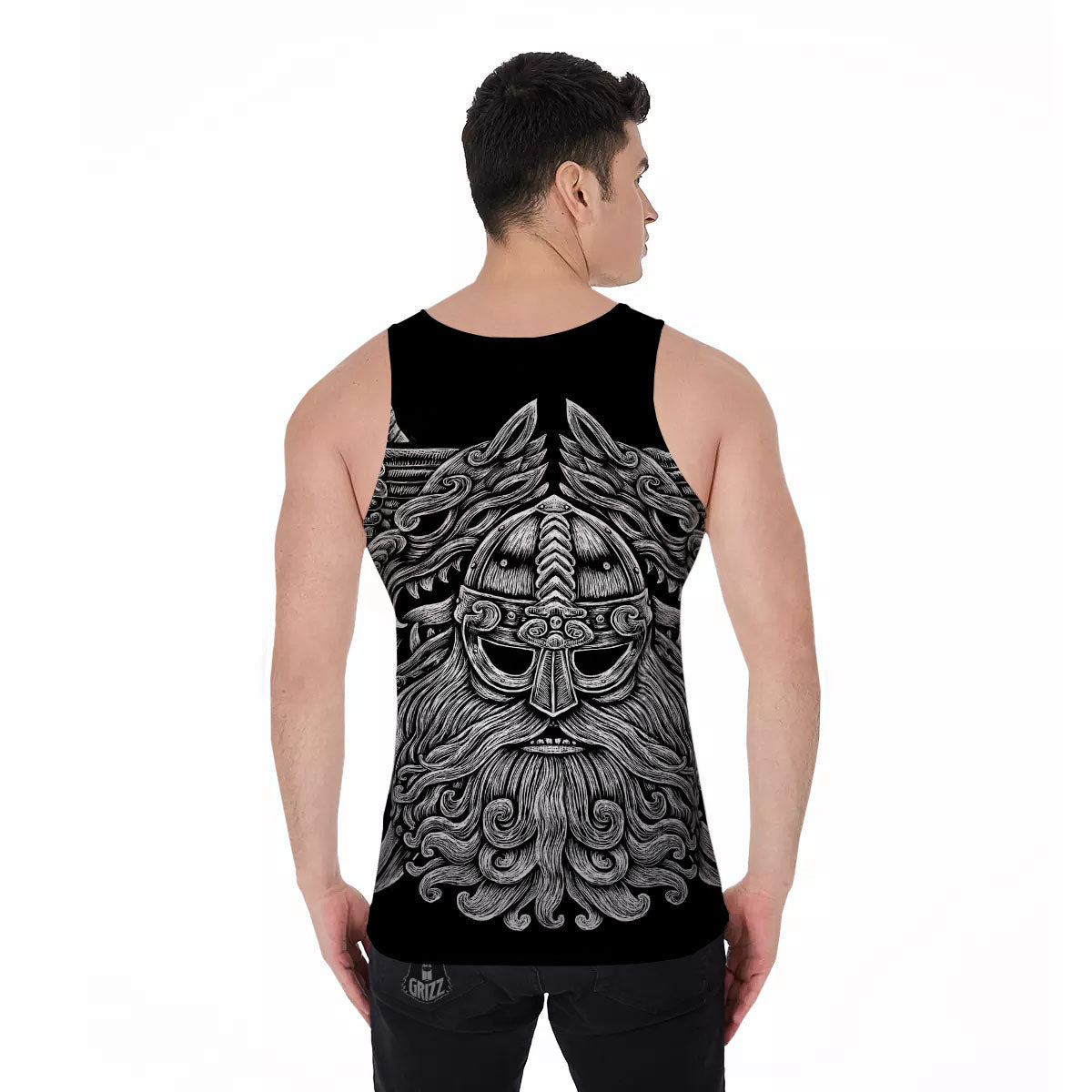 Odin With Wolfs White And Black Print Men's Tank Top-grizzshop