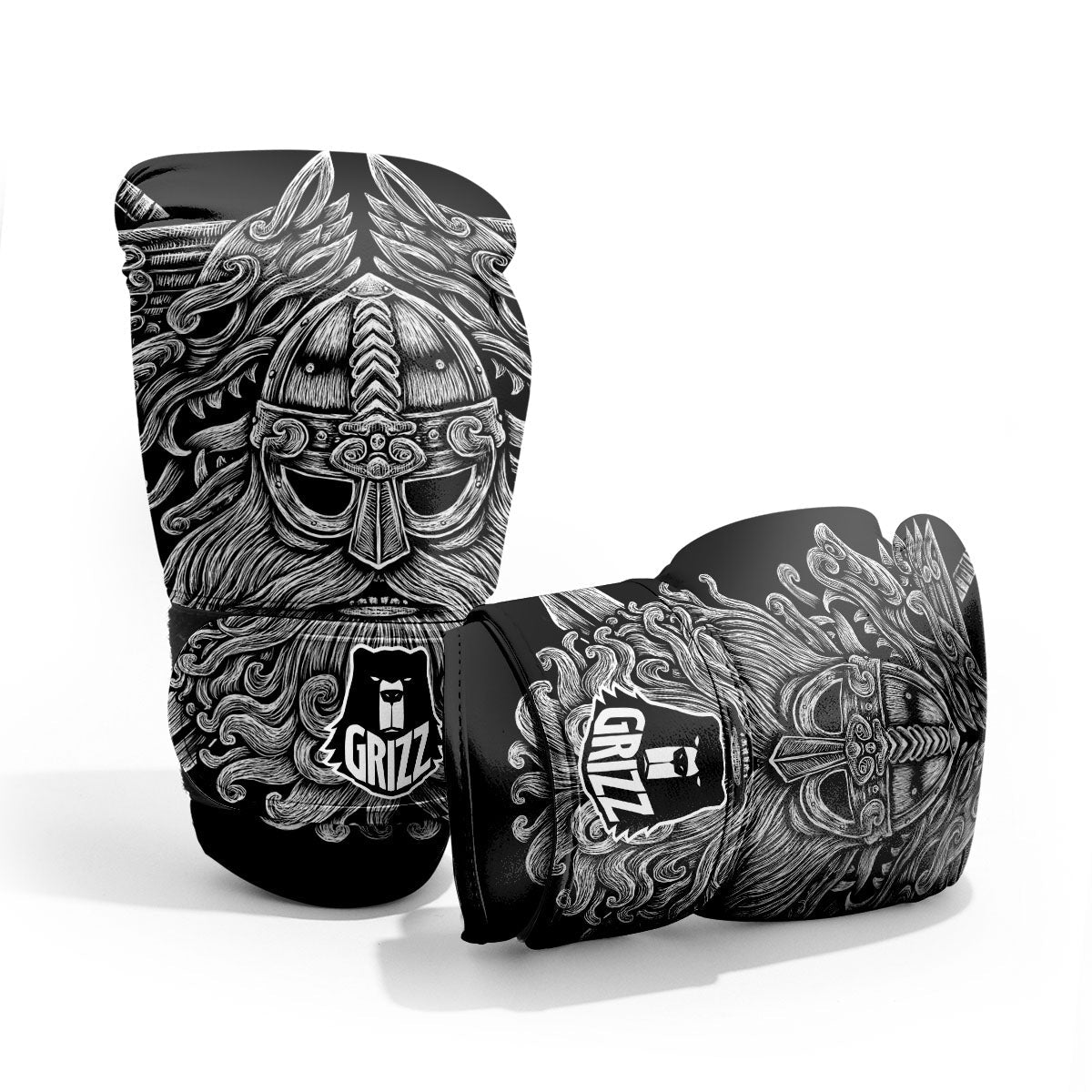 Odin With Wolfs White And Black Print Pro Boxing Glove