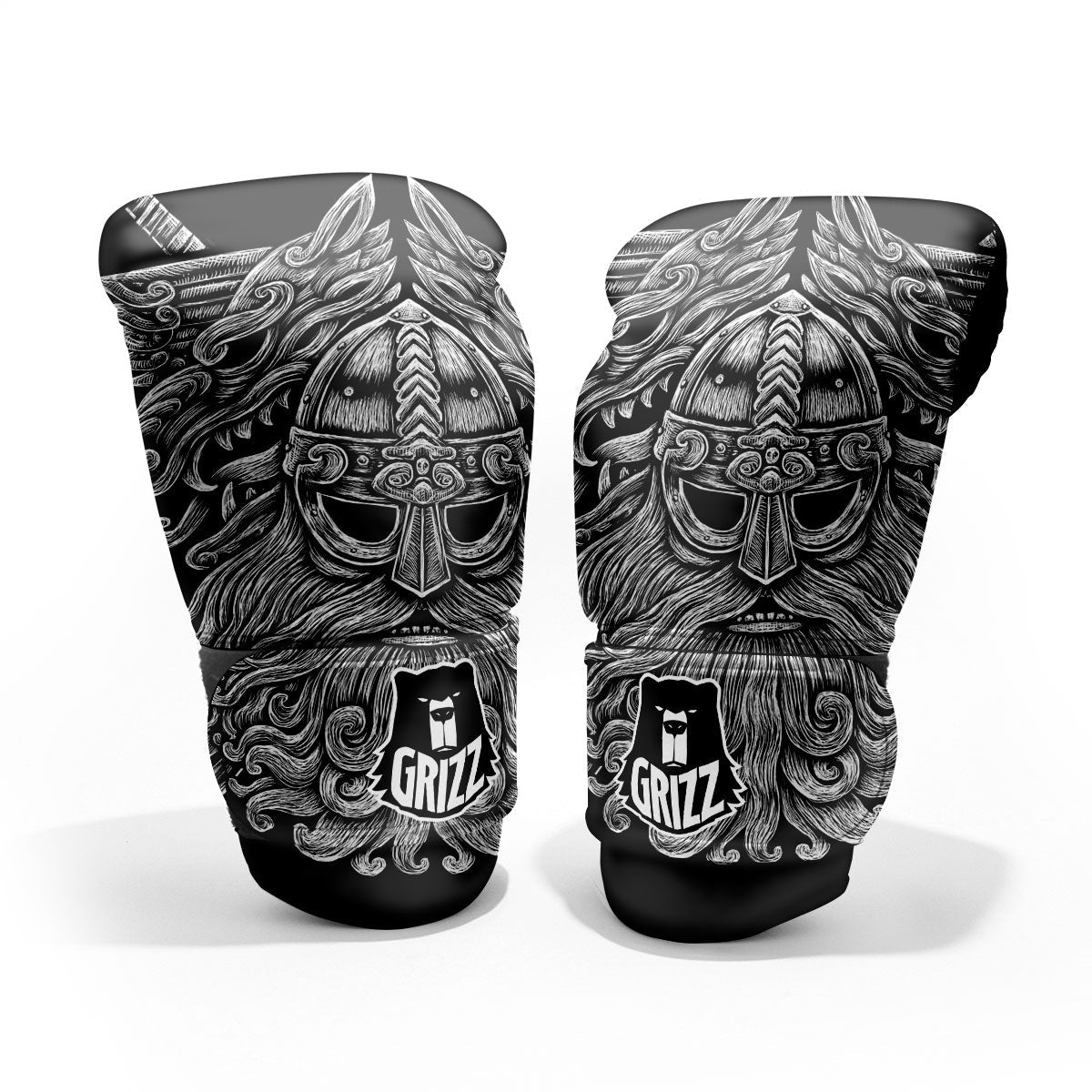 Odin With Wolfs White And Black Print Pro Boxing Glove