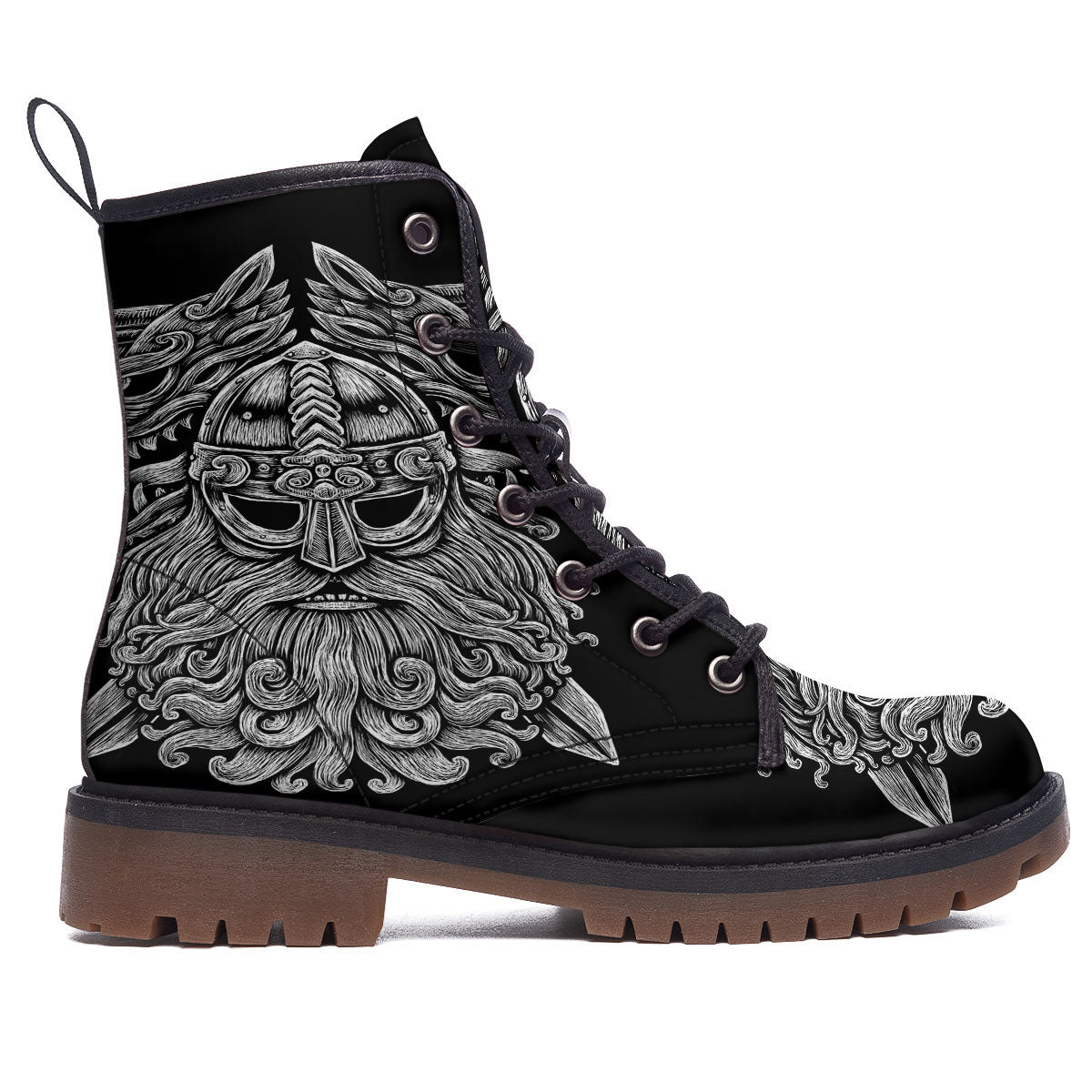 Odin With Wolfs White And Black Print Work Boots-grizzshop