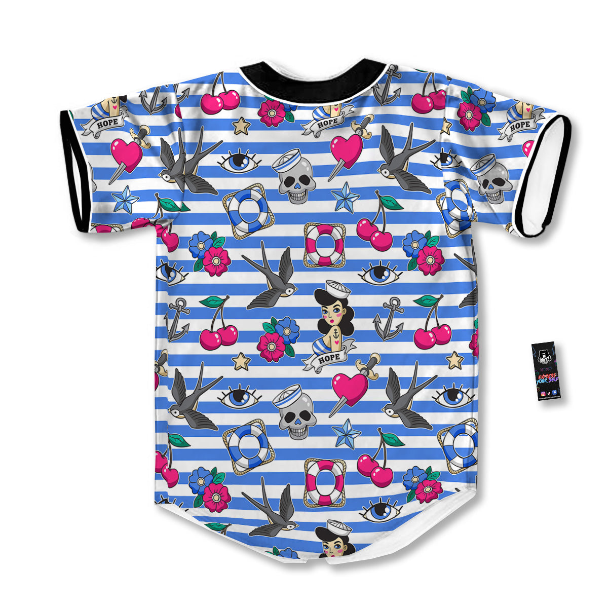 Old School Sailor Striped Print Pattern Baseball Jersey-grizzshop