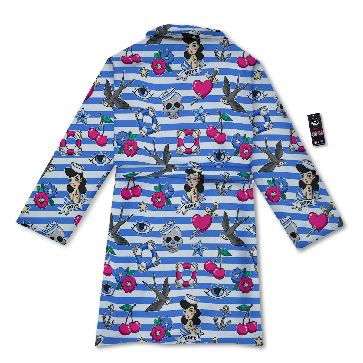 Old School Sailor Striped Print Pattern Bathrobe-grizzshop