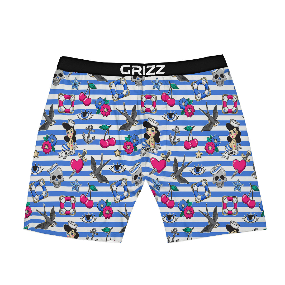 Old School Sailor Striped Print Pattern Boxer Briefs-grizzshop