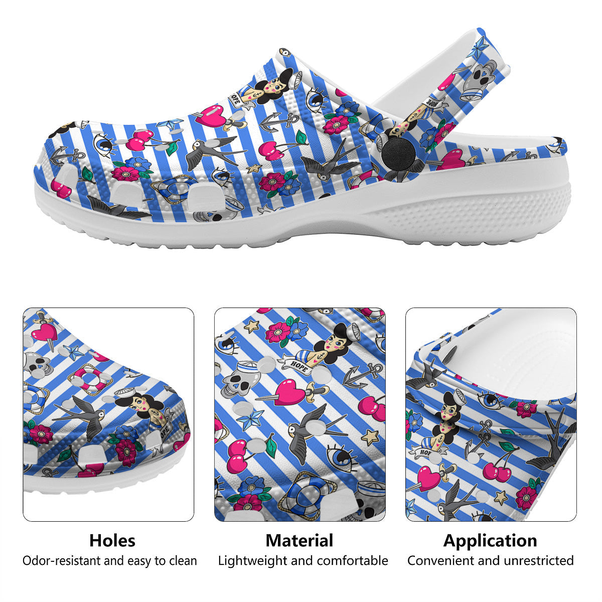 Old School Sailor Striped Print Pattern Clog-grizzshop