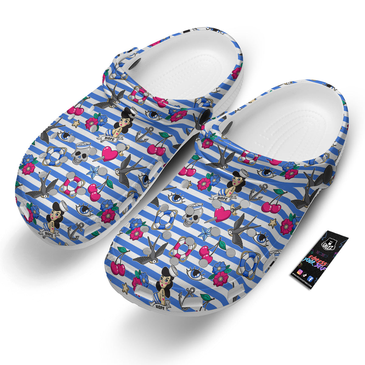 Old School Sailor Striped Print Pattern Clog-grizzshop