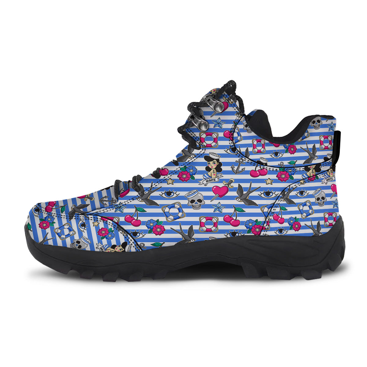 Old School Sailor Striped Print Pattern Hiking Shoes-grizzshop