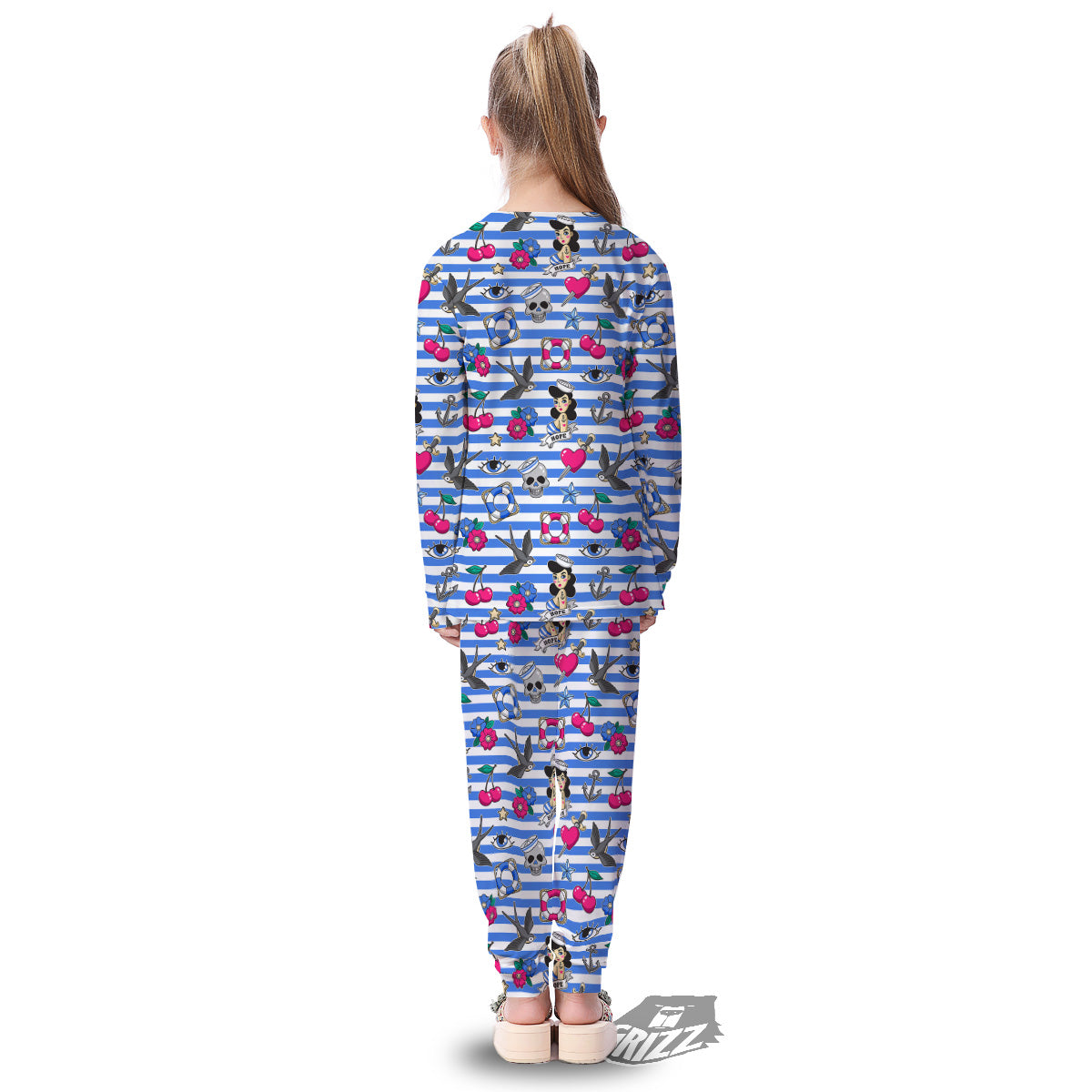 Old School Sailor Striped Print Pattern Kid's Pajamas-grizzshop