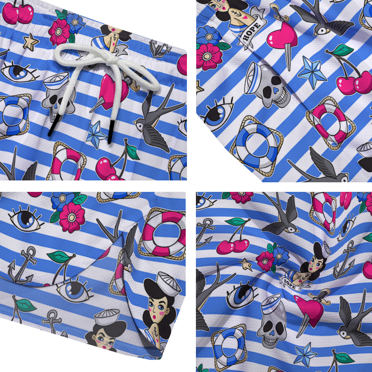 Old School Sailor Striped Print Pattern Men's Running Shorts-grizzshop