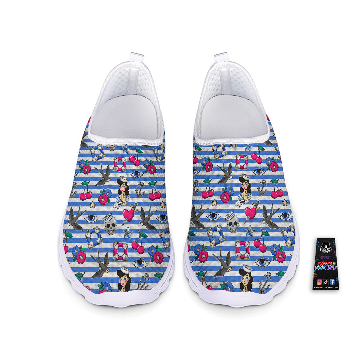 Old School Sailor Striped Print Pattern Nurse Shoes-grizzshop