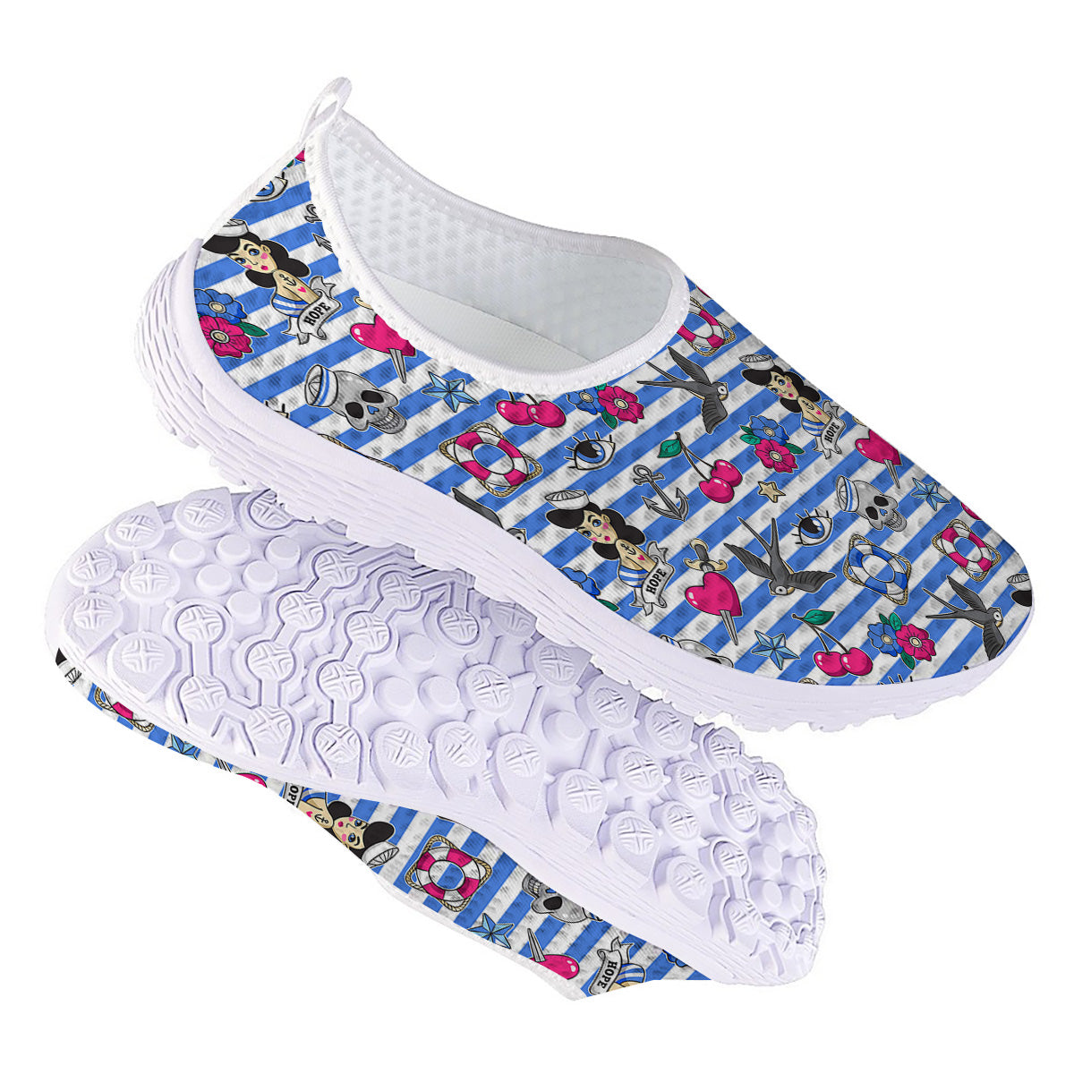 Old School Sailor Striped Print Pattern Nurse Shoes-grizzshop