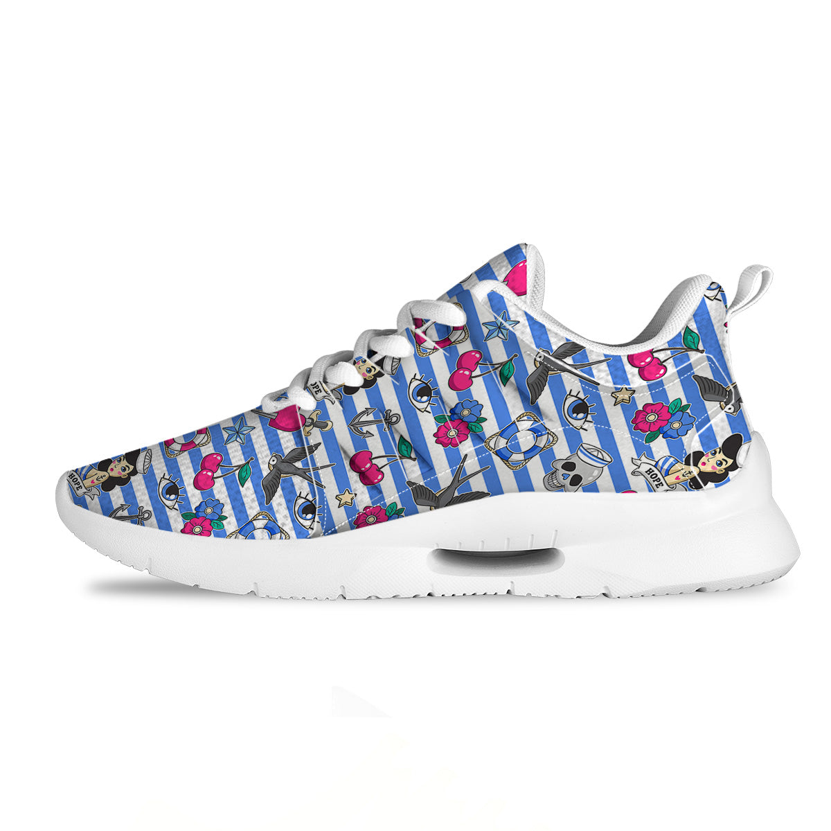 Old School Sailor Striped Print Pattern Tennis Shoes-grizzshop