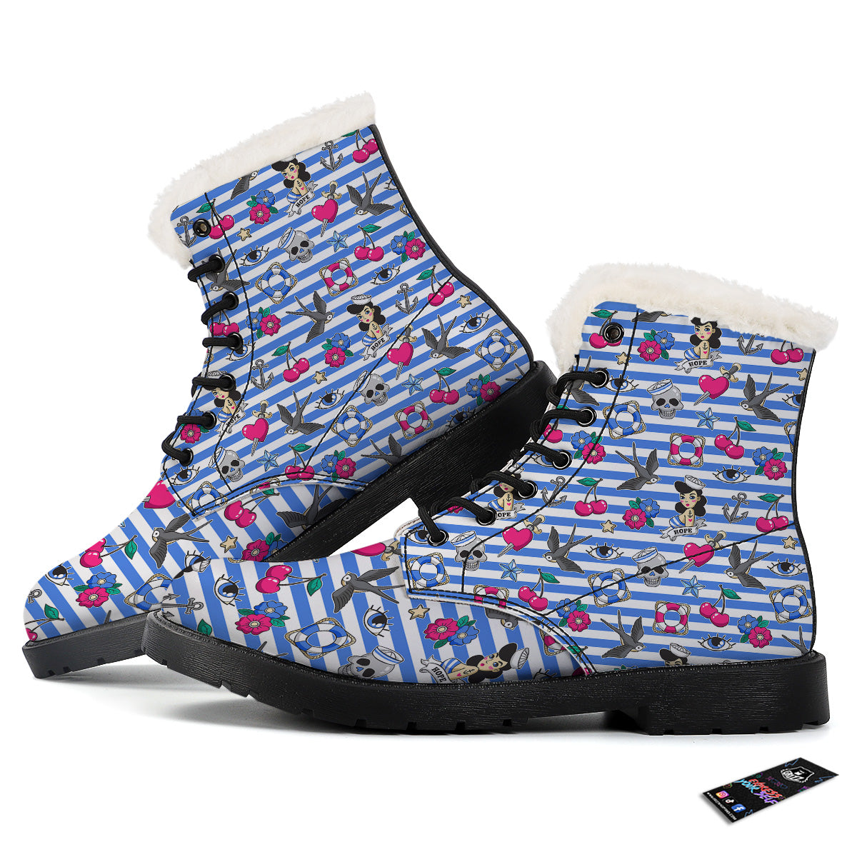 Old School Sailor Striped Print Pattern Winter Boots-grizzshop