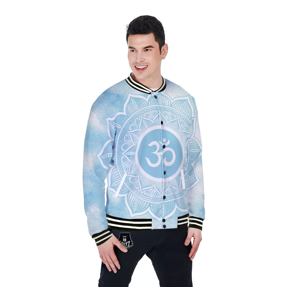 Om Mandala Blue Print Baseball Jacket-grizzshop