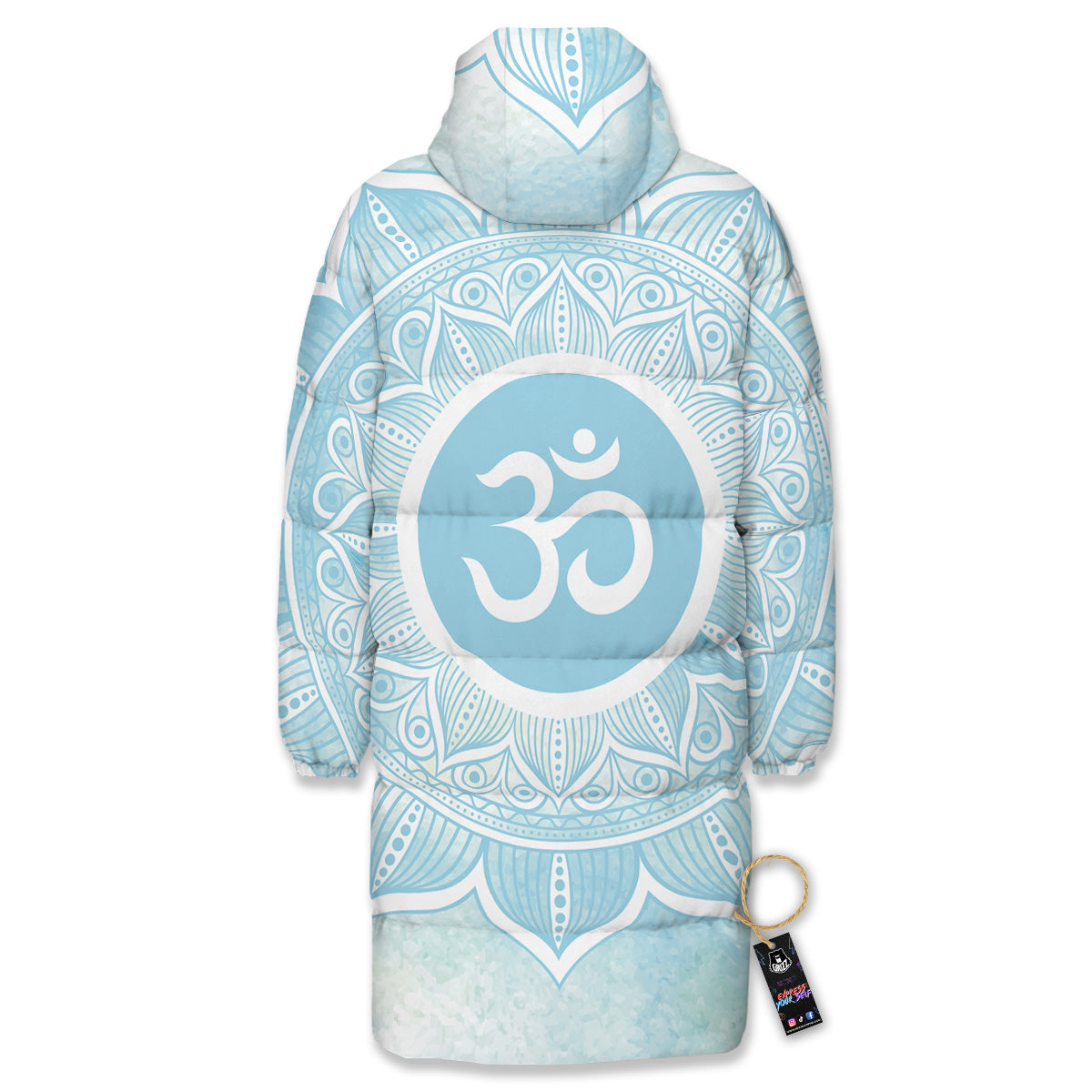 Om Mandala Blue Print Long Down Jacket-grizzshop
