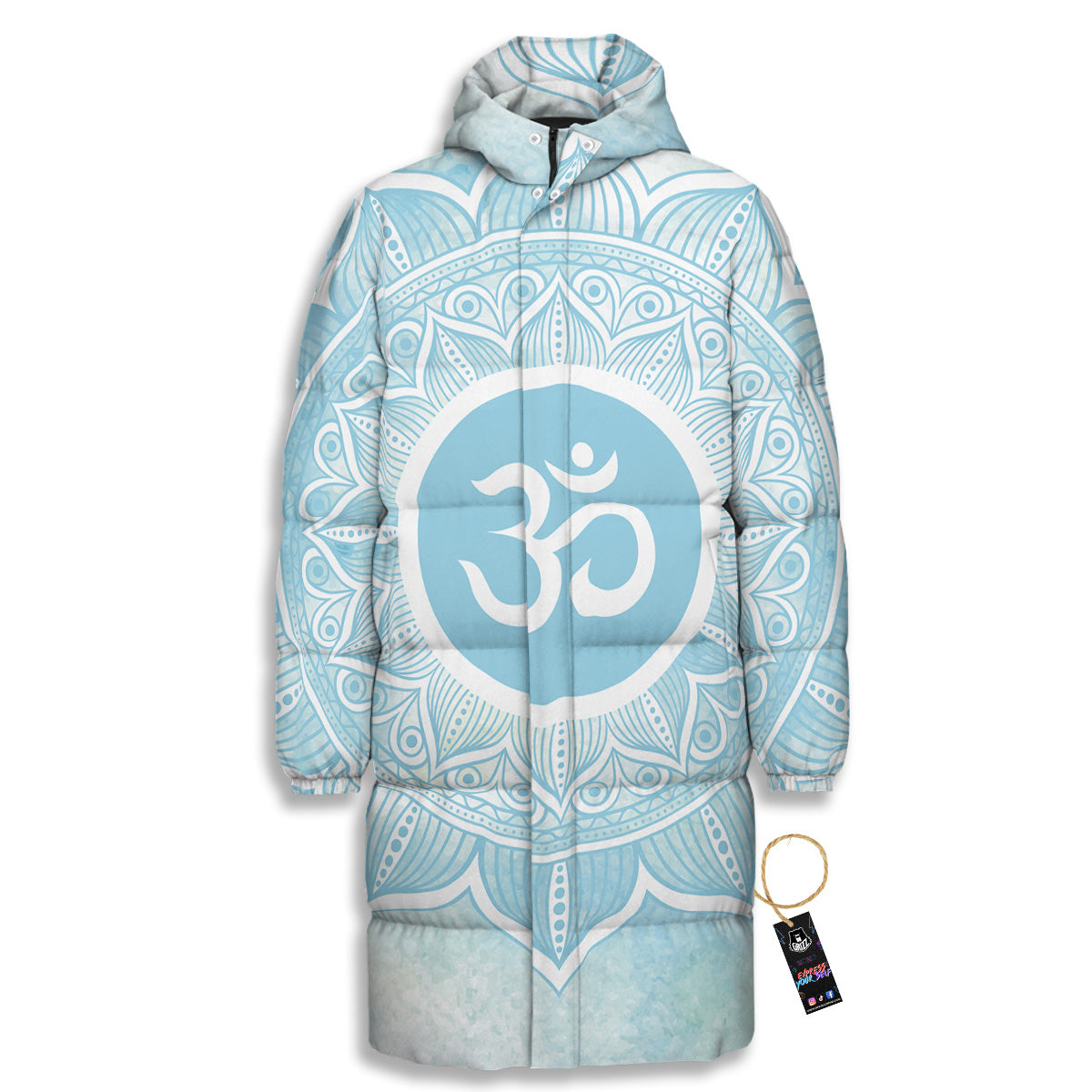 Om Mandala Blue Print Long Down Jacket-grizzshop