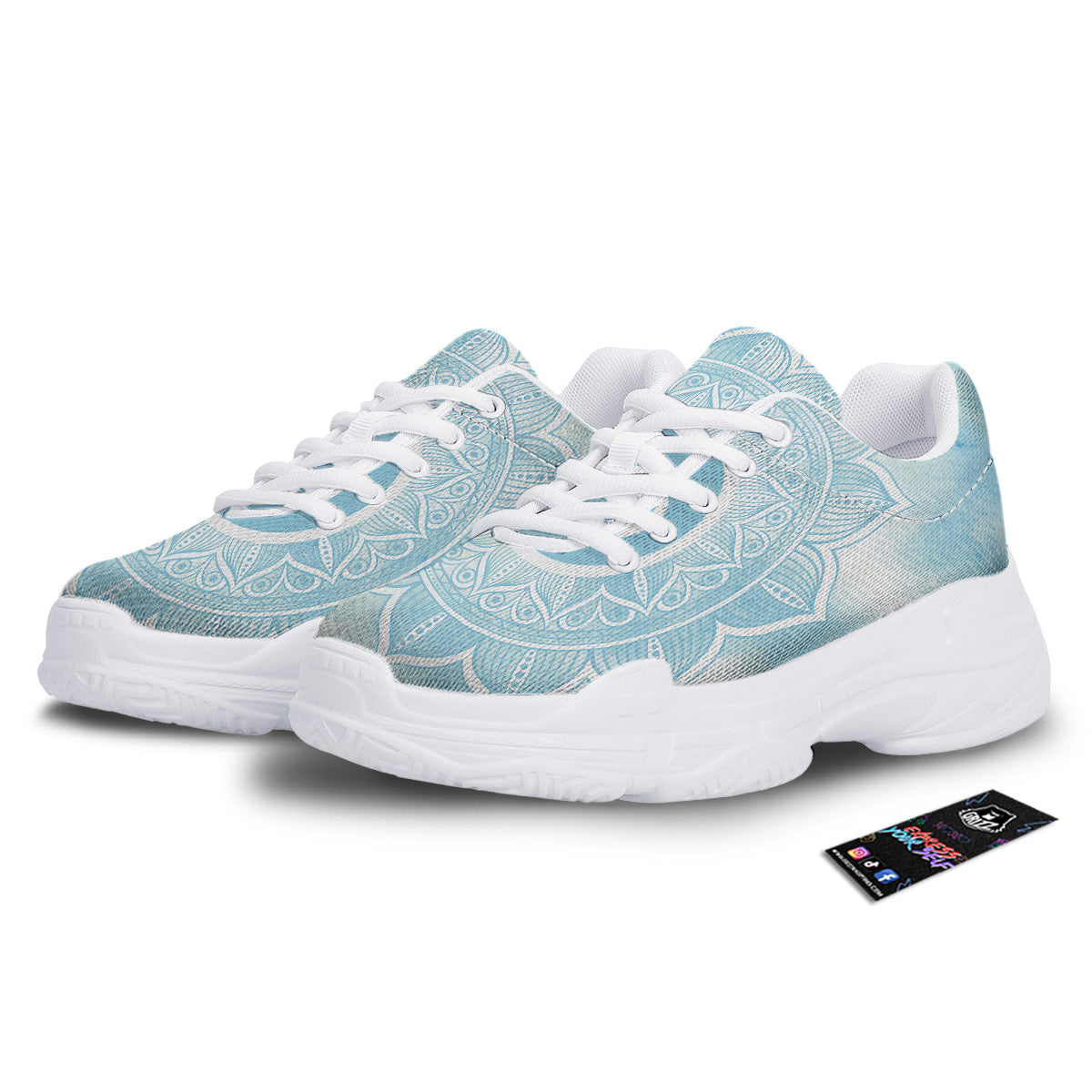 Om Mandala Blue Print White Chunky Shoes-grizzshop