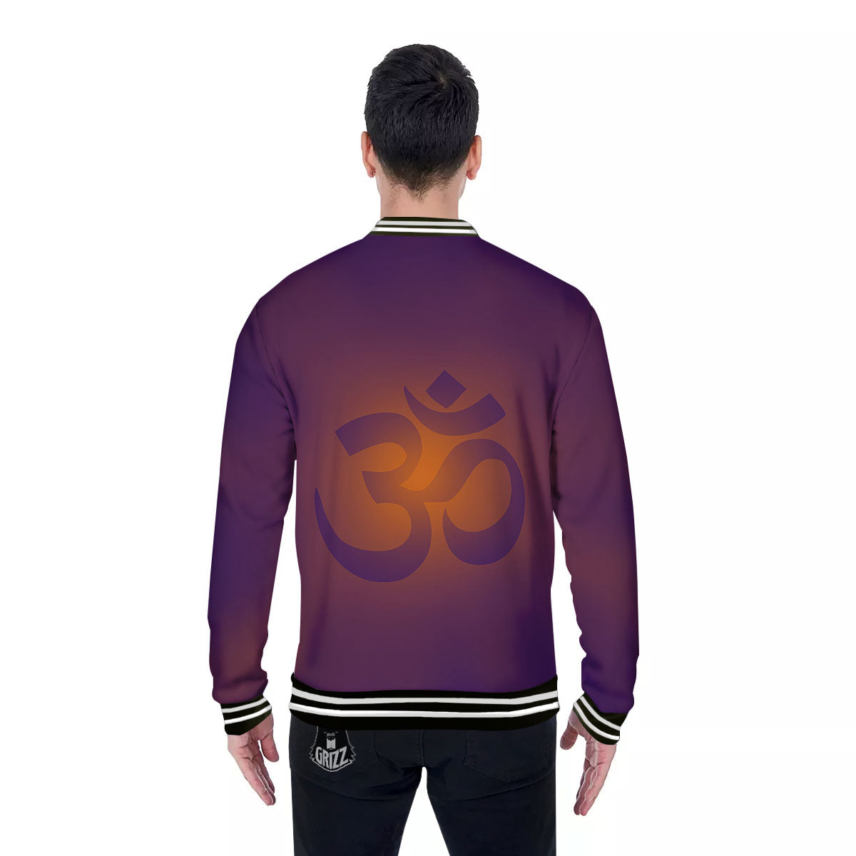 Om Mantra Print Baseball Jacket-grizzshop