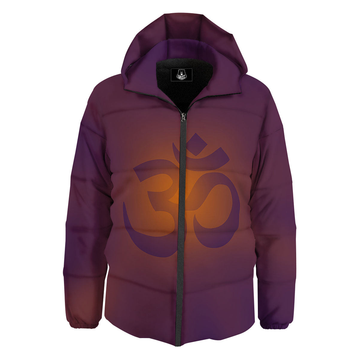 Om Mantra Print Down Jacket-grizzshop