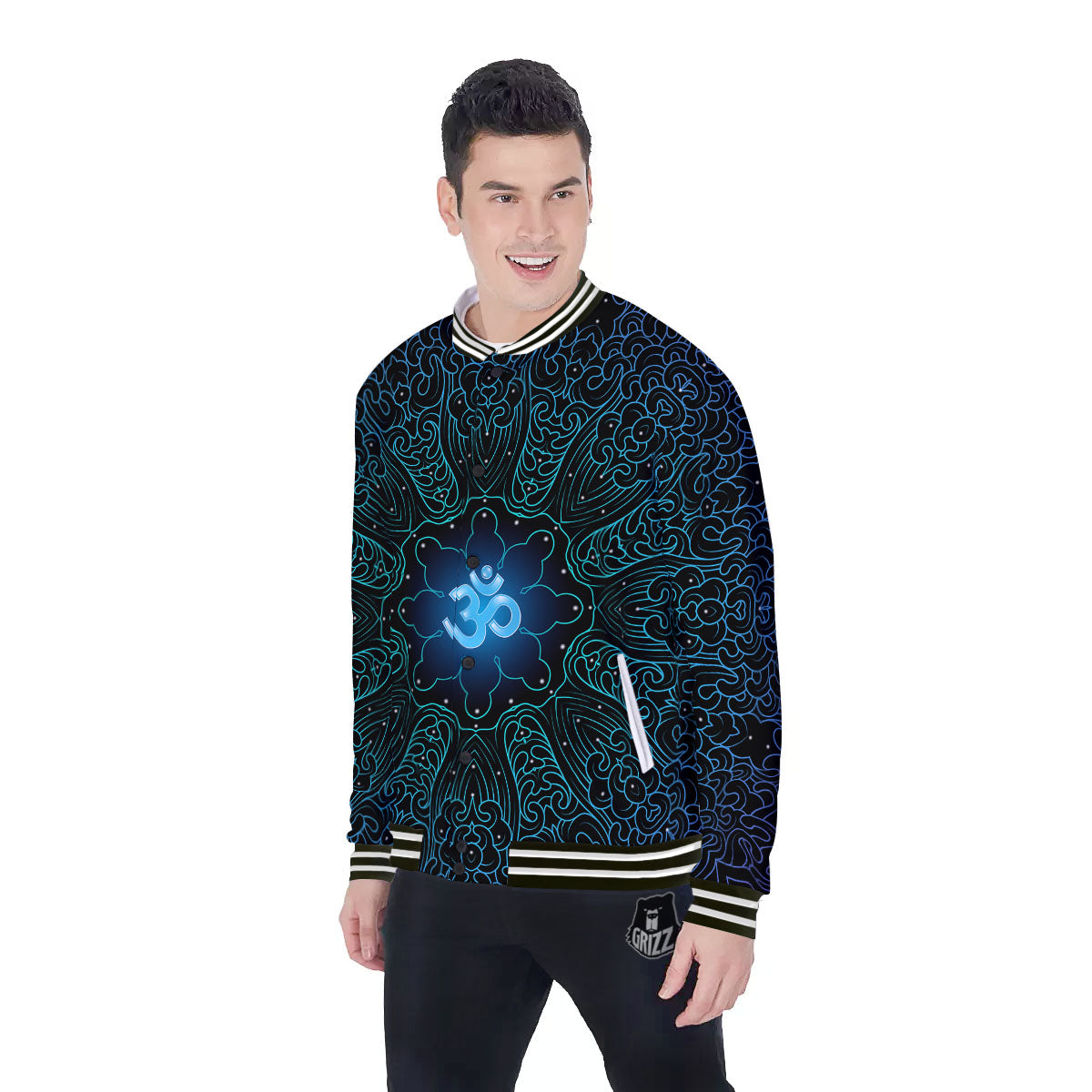 Om Psychedelic Print Baseball Jacket-grizzshop