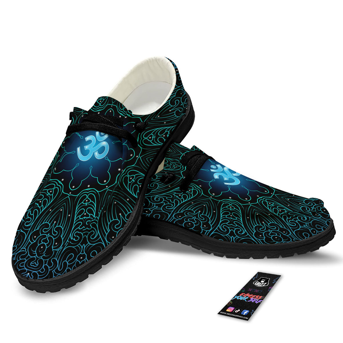 Om Psychedelic Print Black Loafers-grizzshop
