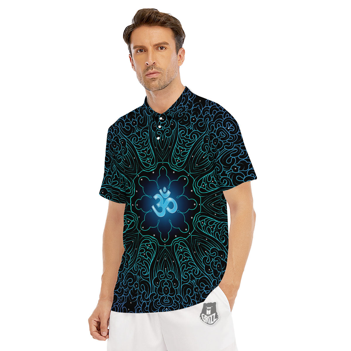 Om Psychedelic Print Men's Golf Shirts-grizzshop