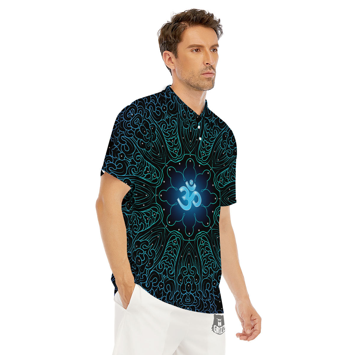 Om Psychedelic Print Men's Golf Shirts-grizzshop