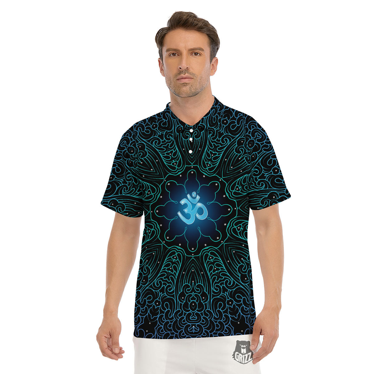 Om Psychedelic Print Men's Golf Shirts-grizzshop