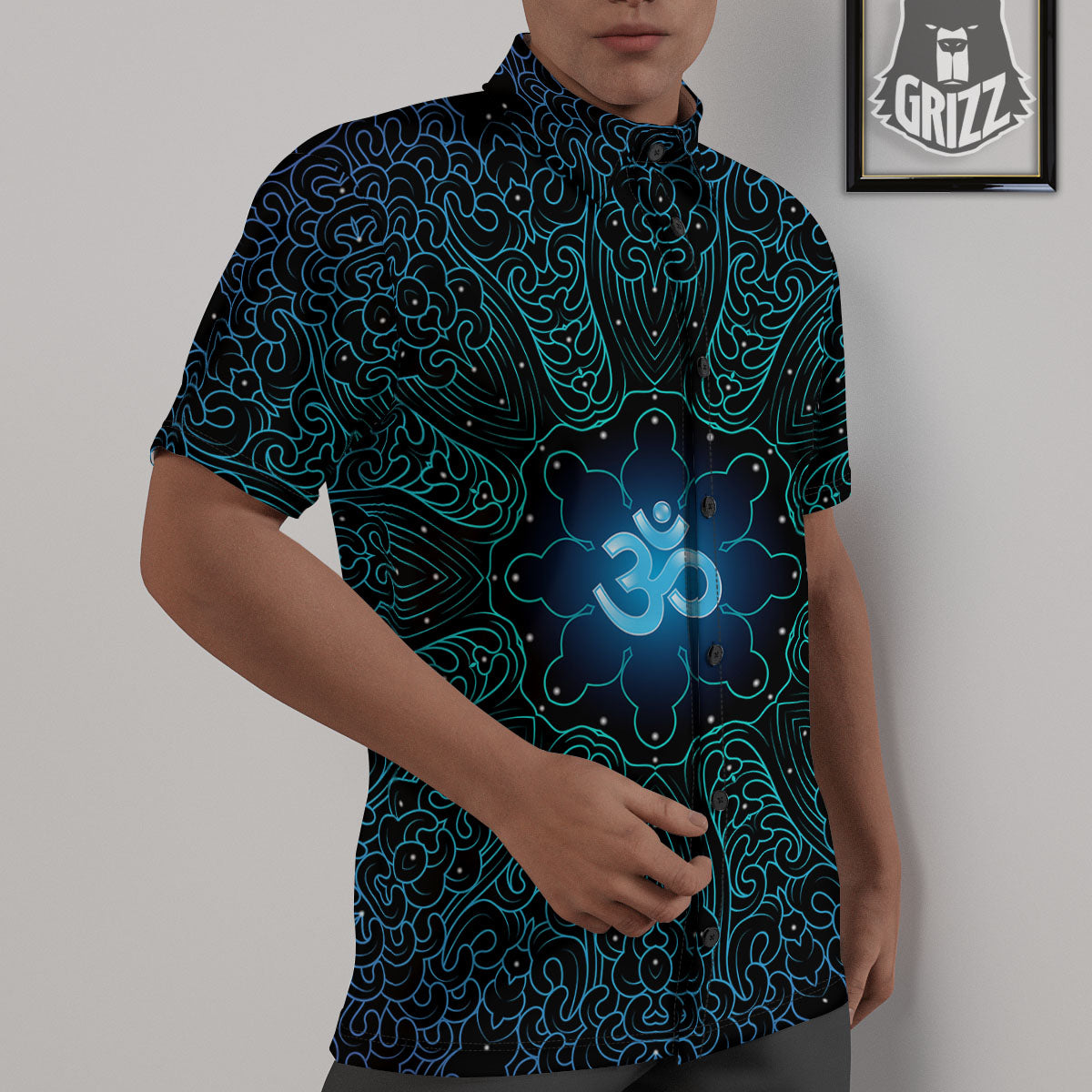 Om Psychedelic Print Untucked Shirts-grizzshop